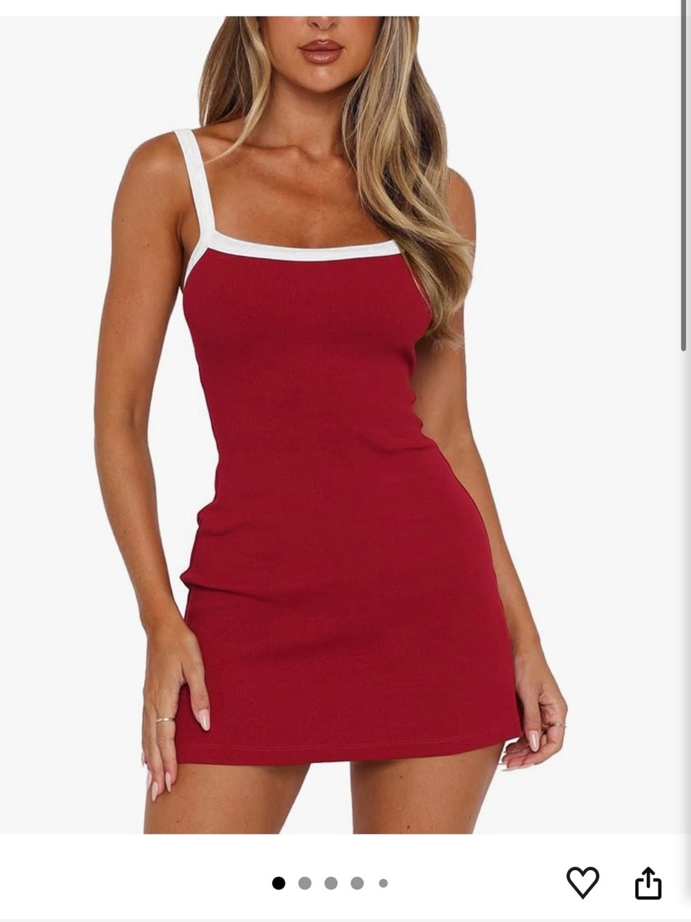 Women’s Ribbed Tank Mini Dress - Red with White Trim